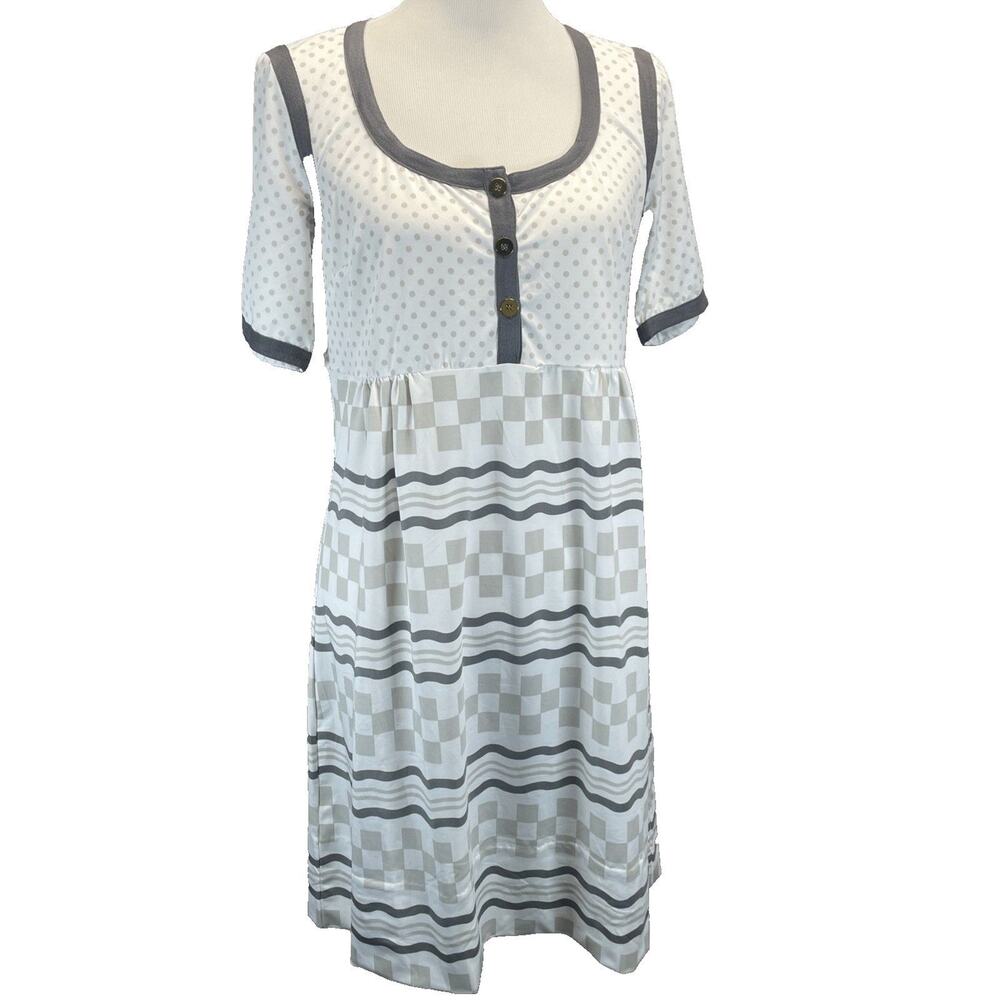 NWT Gretchen Scott Designs Checkerboard Empire Waist Dress Beige/Gray Women's XL